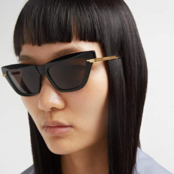 NEW BOTTEGA VENETA BV1241S 001 SUNGLASSES WOMEN BLACK GOLD CAT EYE SUNGLASSES - Picture 1 of 11